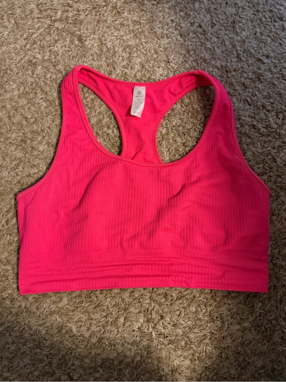 Hot Pink Ribbed Racerback Sports Bra